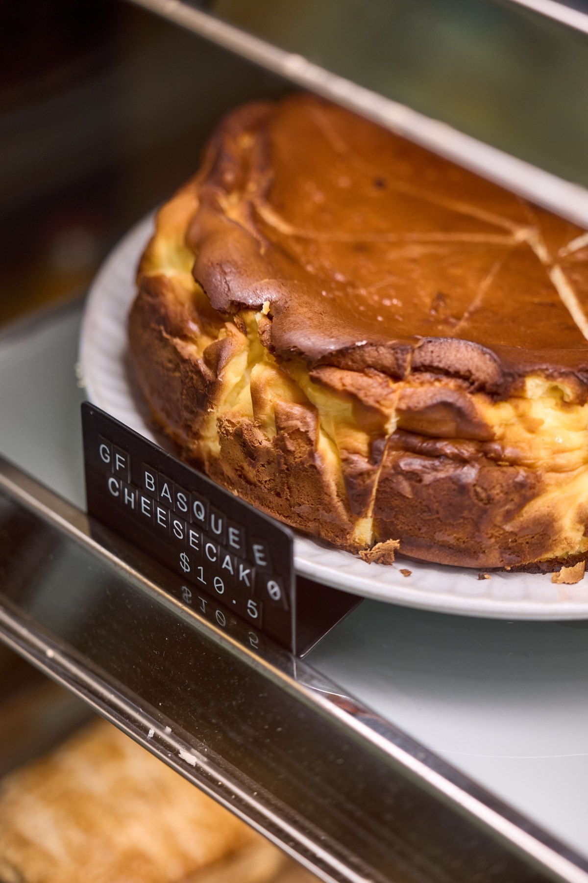 Basque cheesecake in Fordham’s cake display